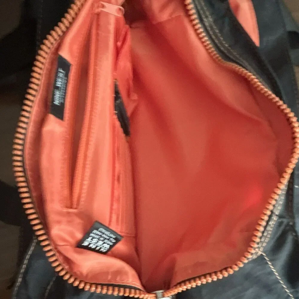 Nine West Black Satchel Top Handle Bag Orange Lining Zip Snap New with Tag